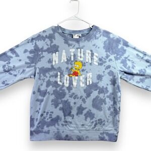 The Simpsons Lisa Simpson Nature Lover Blue Tie Dye Sweatshirt Womens Medium